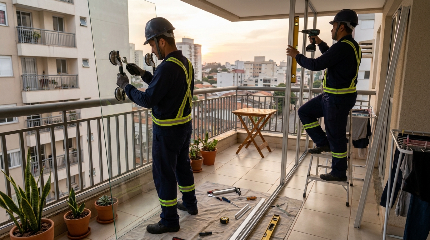 Instalação de parede de vidro em sacada em Bauru-SP